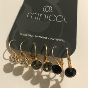 NEW Minicci 3 Pairs  Dangle Lever Back Gold Tone  Earrings nickel Free B72